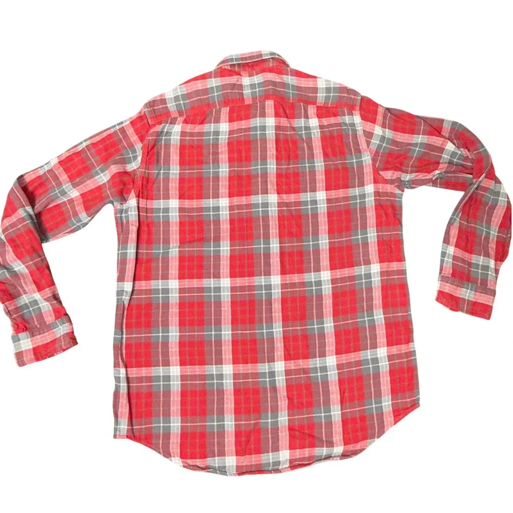 Polo Ralph Lauren Mens Flannel Shirt M (Fits Large) Red Grey Plaid Classic Fit